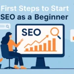 First steps to start SEO as a beginner – featured banner showing SEO tools and screen analysis