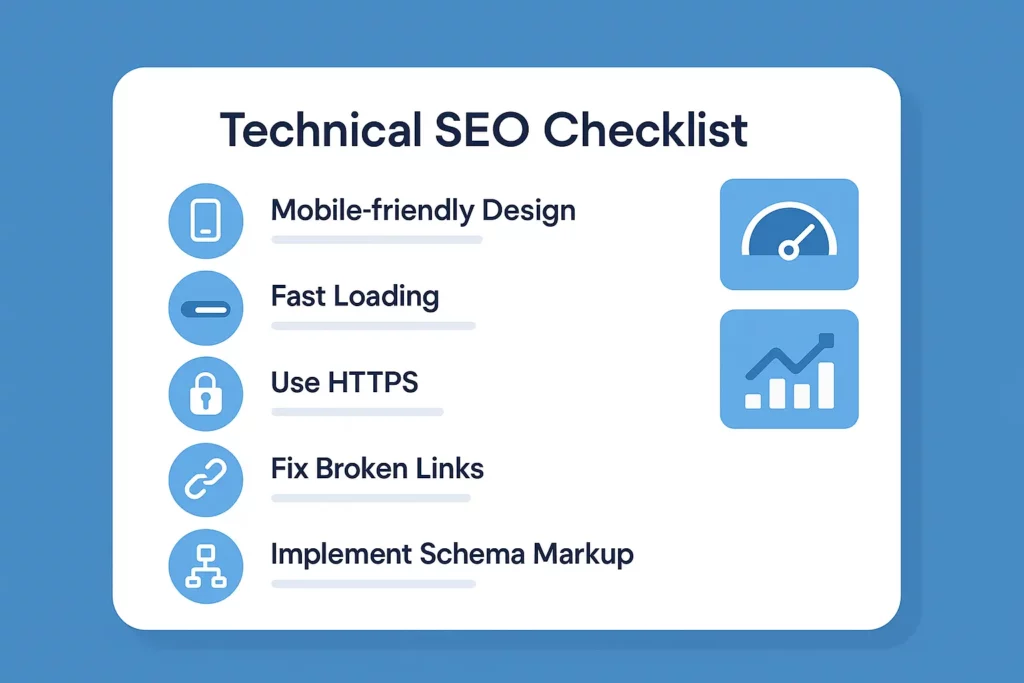 How to Do SEO for Beginners: Technical SEO checklist including mobile optimization, speed, and HTTPS