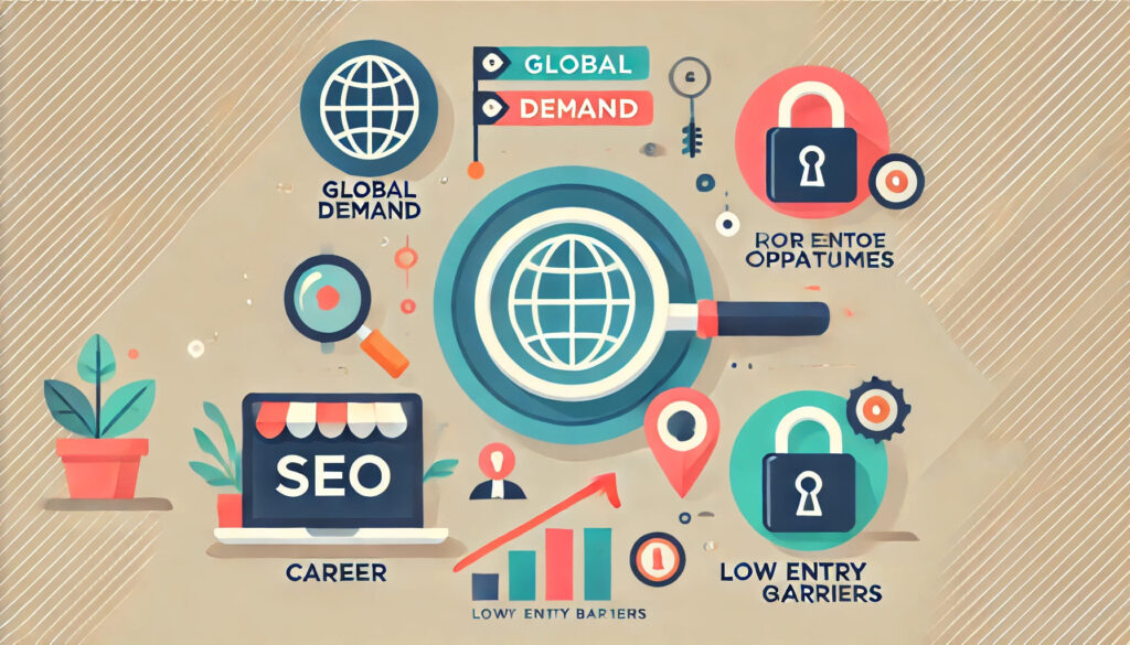 Top benefits of SEO as a career — global demand, flexibility, and long-term growth potential.
