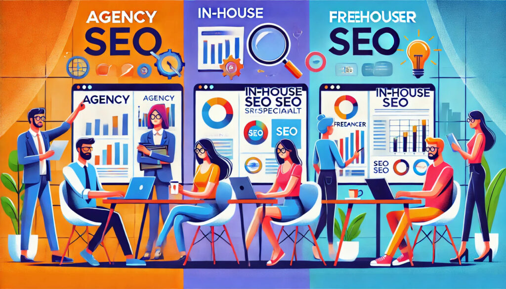 Comparison of SEO career paths — freelance, in-house, and agency roles.